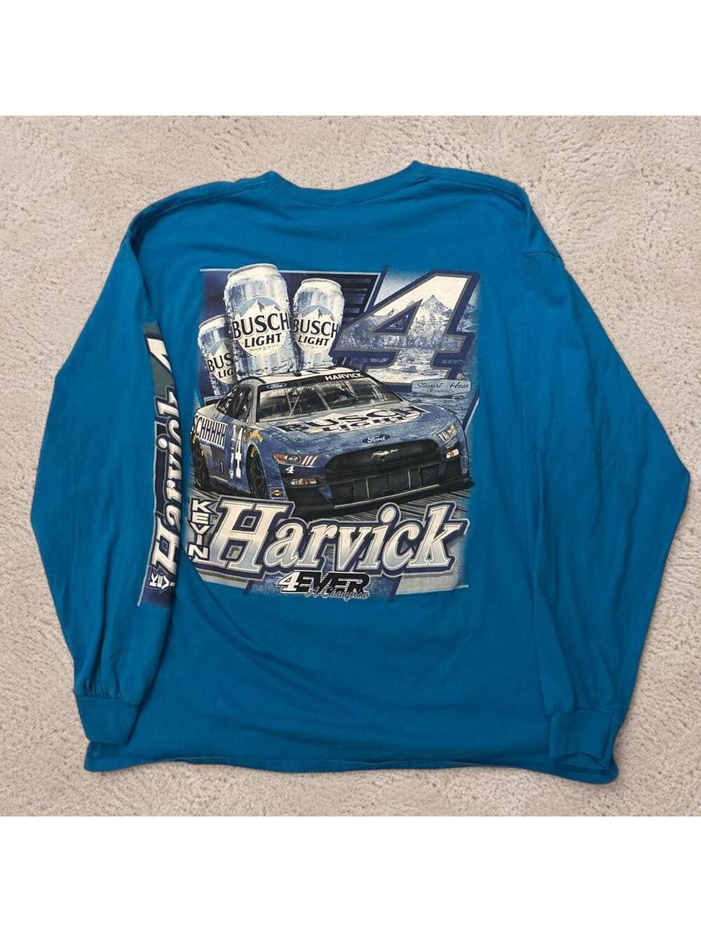 Fire vintage style Blue NASCAR Kevin Harvick long sleeve cotton shirt